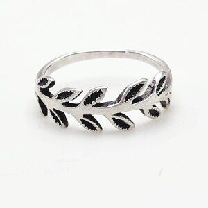 Peace Symbol Greek Olive Floral Vine Branch 925 Sterling Silver Ring Sz. 6